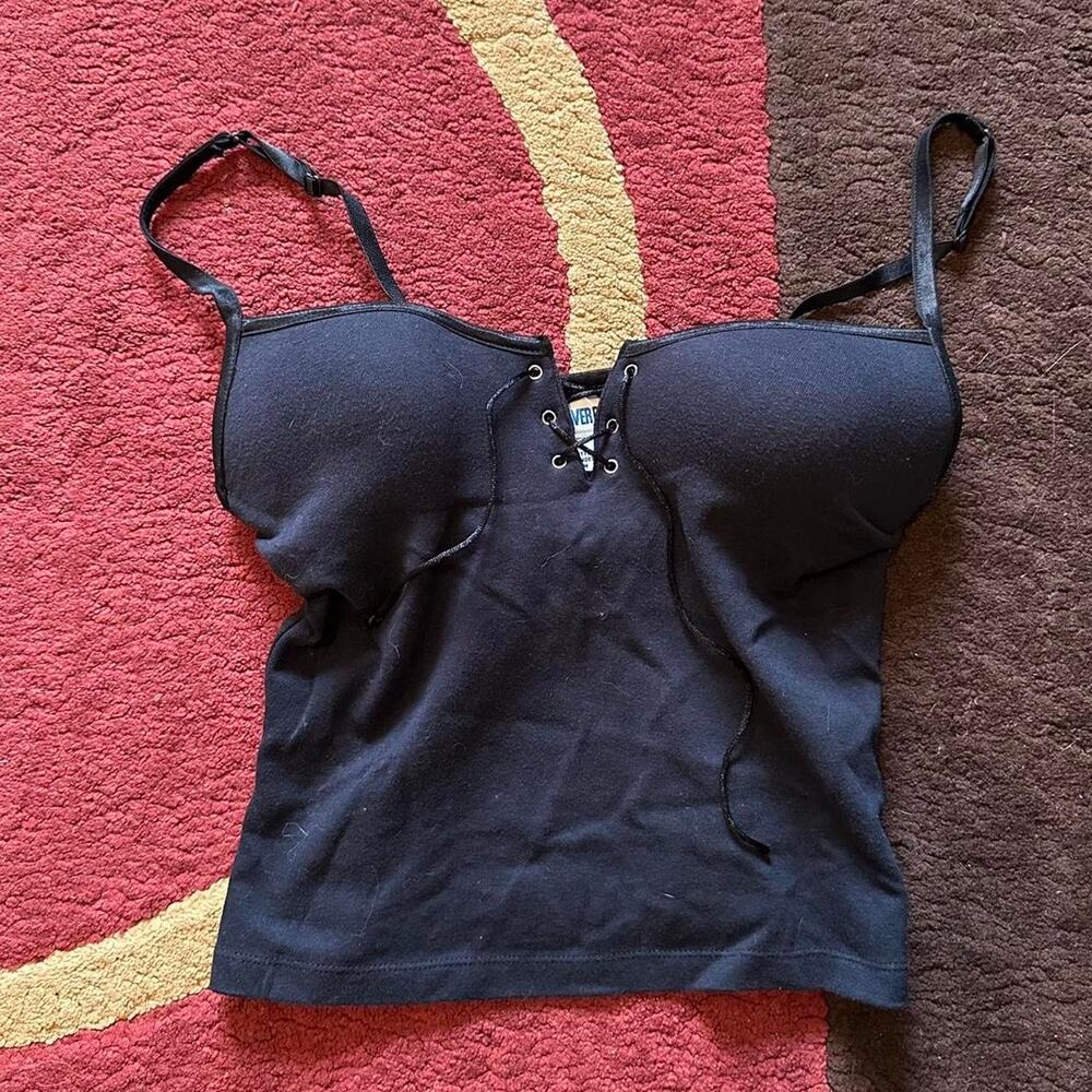 y2k canyon river blues grunge goth lace up black cami built in bra
